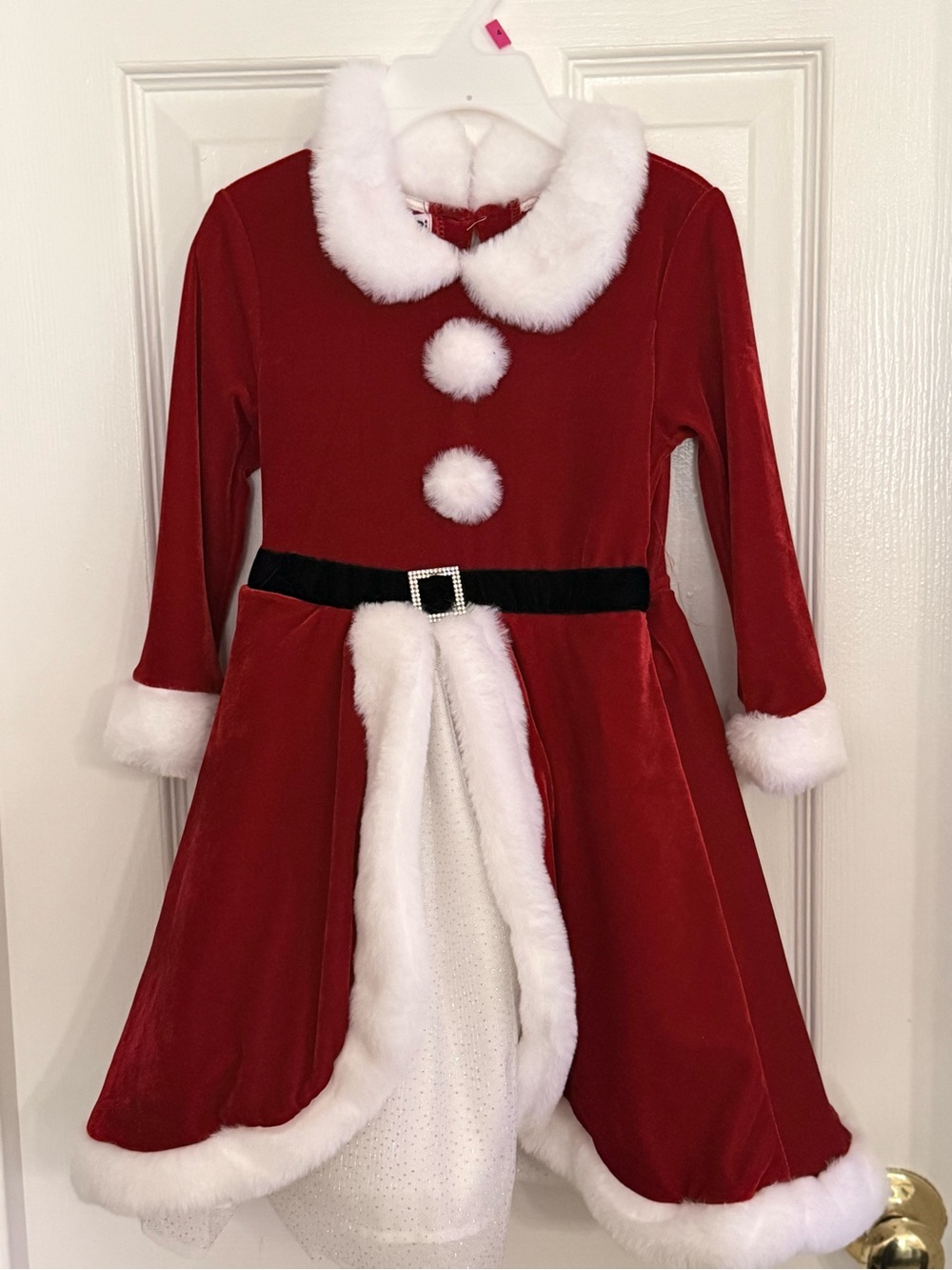 Kids Red Velvet Santa Dress with White Faux Fur Trim 4T never worn.